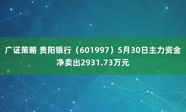 广证策略 贵阳银行（601997）5月30日主力资金净卖出2931.73万元